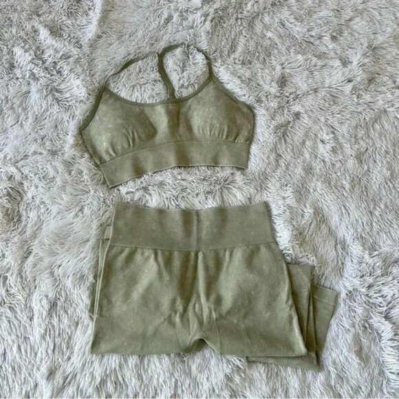 Nwt Acid Wash Workout Yoga Gym Leggings Bra Set - Picture 2 of 7